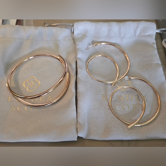 Kendra Scott SET Myles Rose Gold Hoops & Bangle EUC - Picture 8 of 8